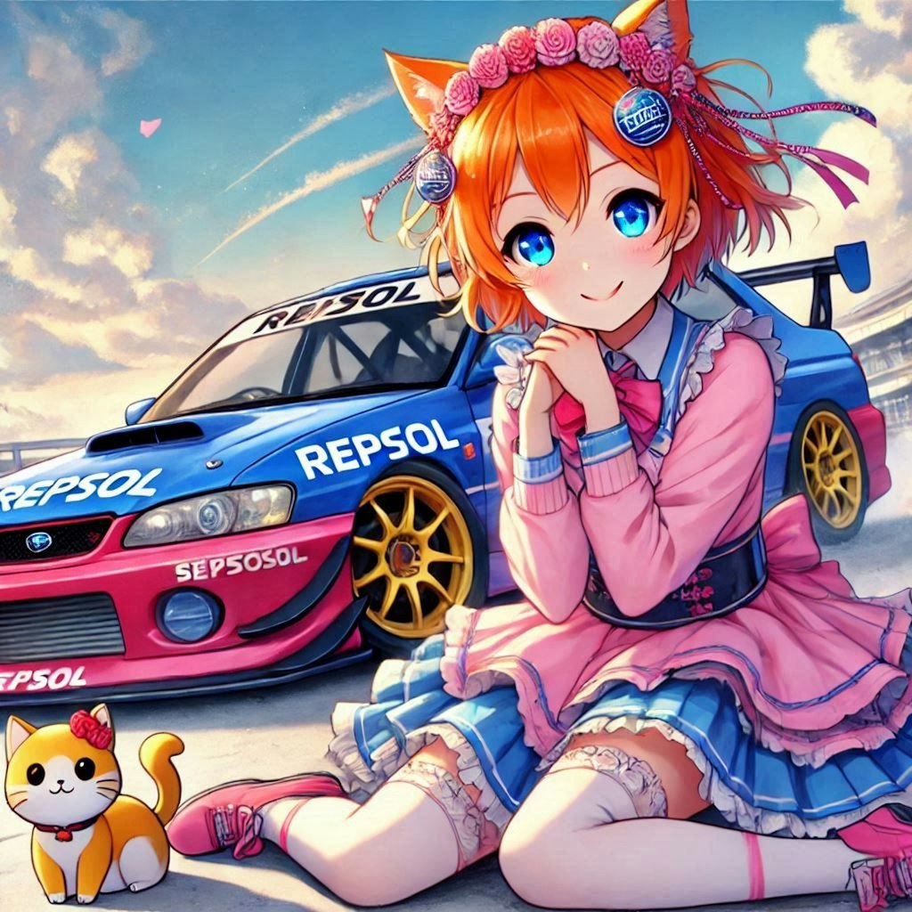 ラブライブキャラとレプソルカラーWRXレーシングカー