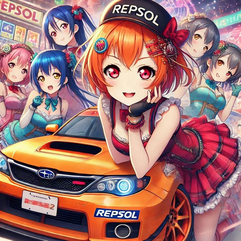 ラブライブキャラとレプソルカラーWRXレーシングカー