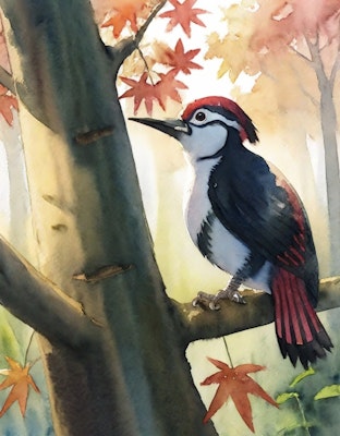 啄木鳥の水彩画