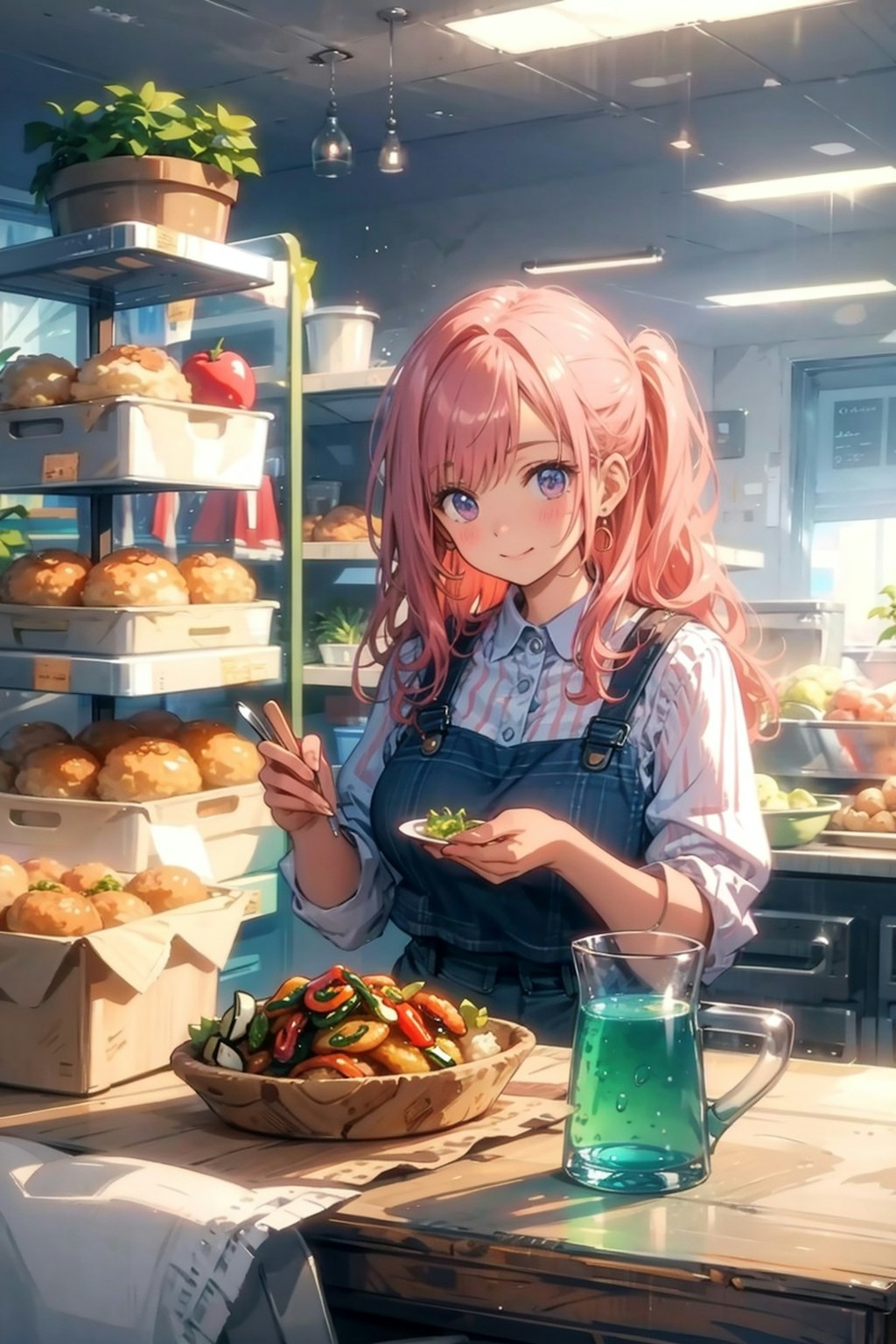 これナスの天麩羅や断じてない。パン屋さんの店員の昼ご飯の風景や