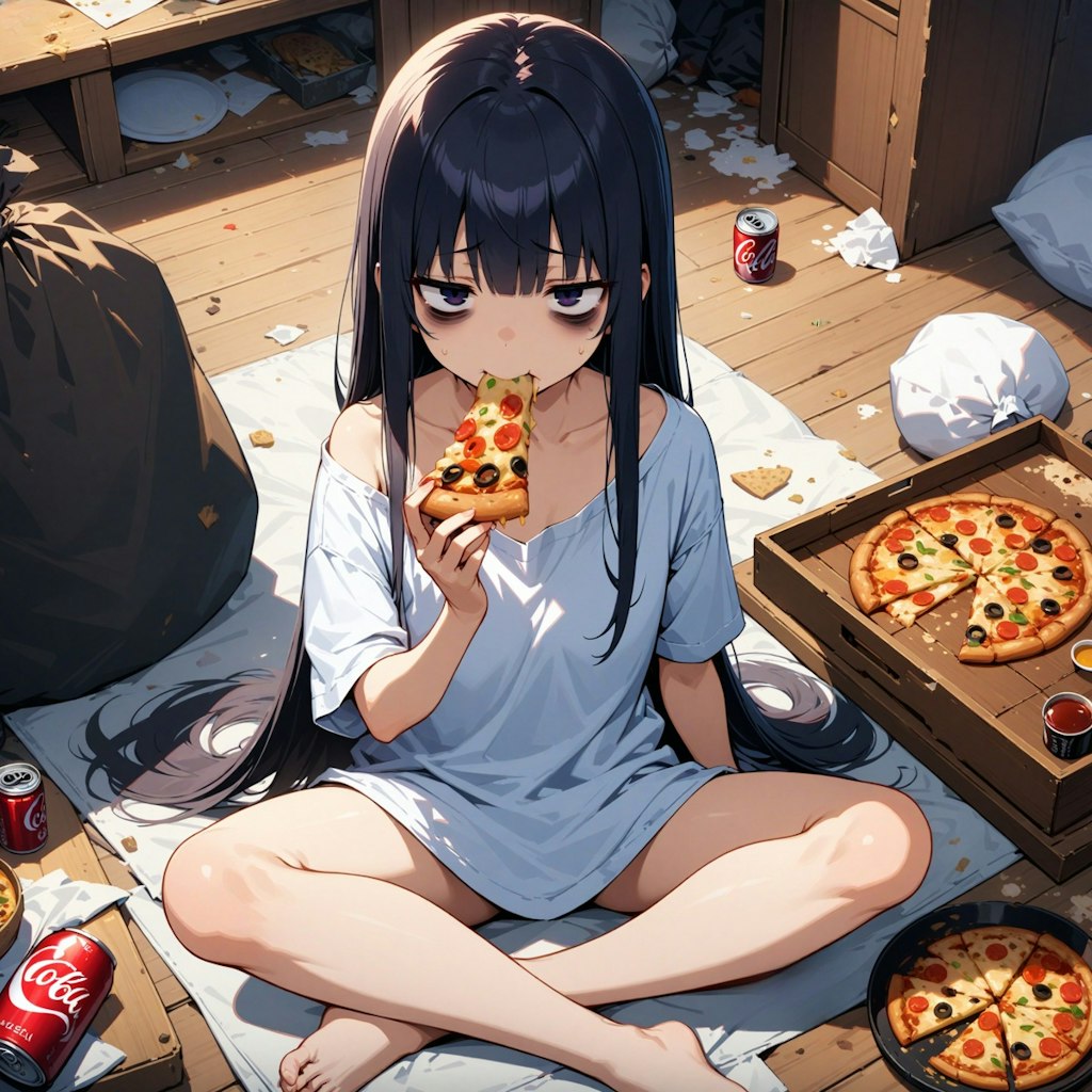 暴飲暴食汚部屋少女