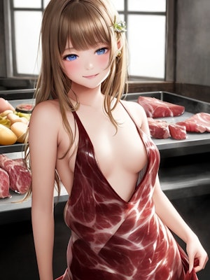 お肉屋さんは肉柄のドレス