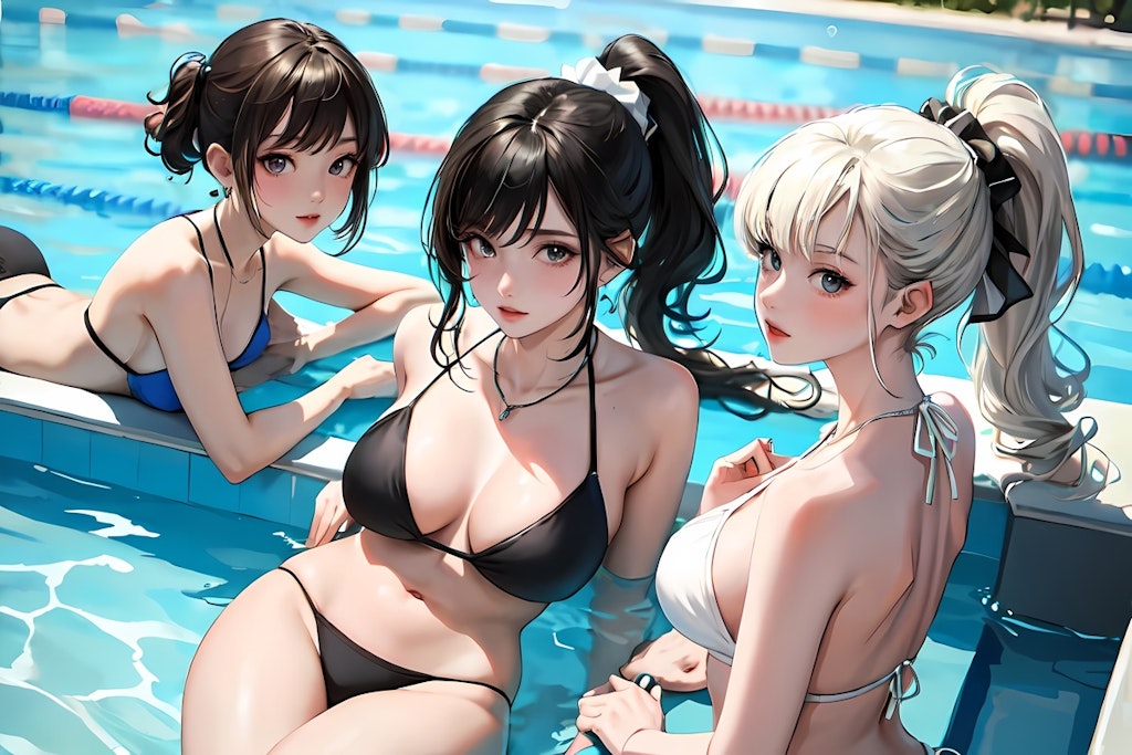 プールを楽しむ少女たち