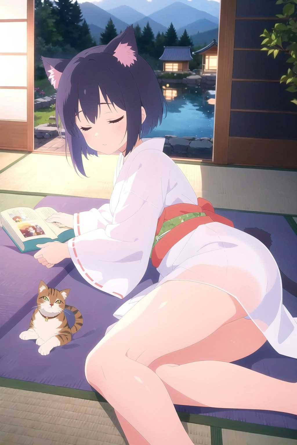 OPPAIじゃなかったOPALで読書寝猫耳娘のプロンプト。📖🐱💤