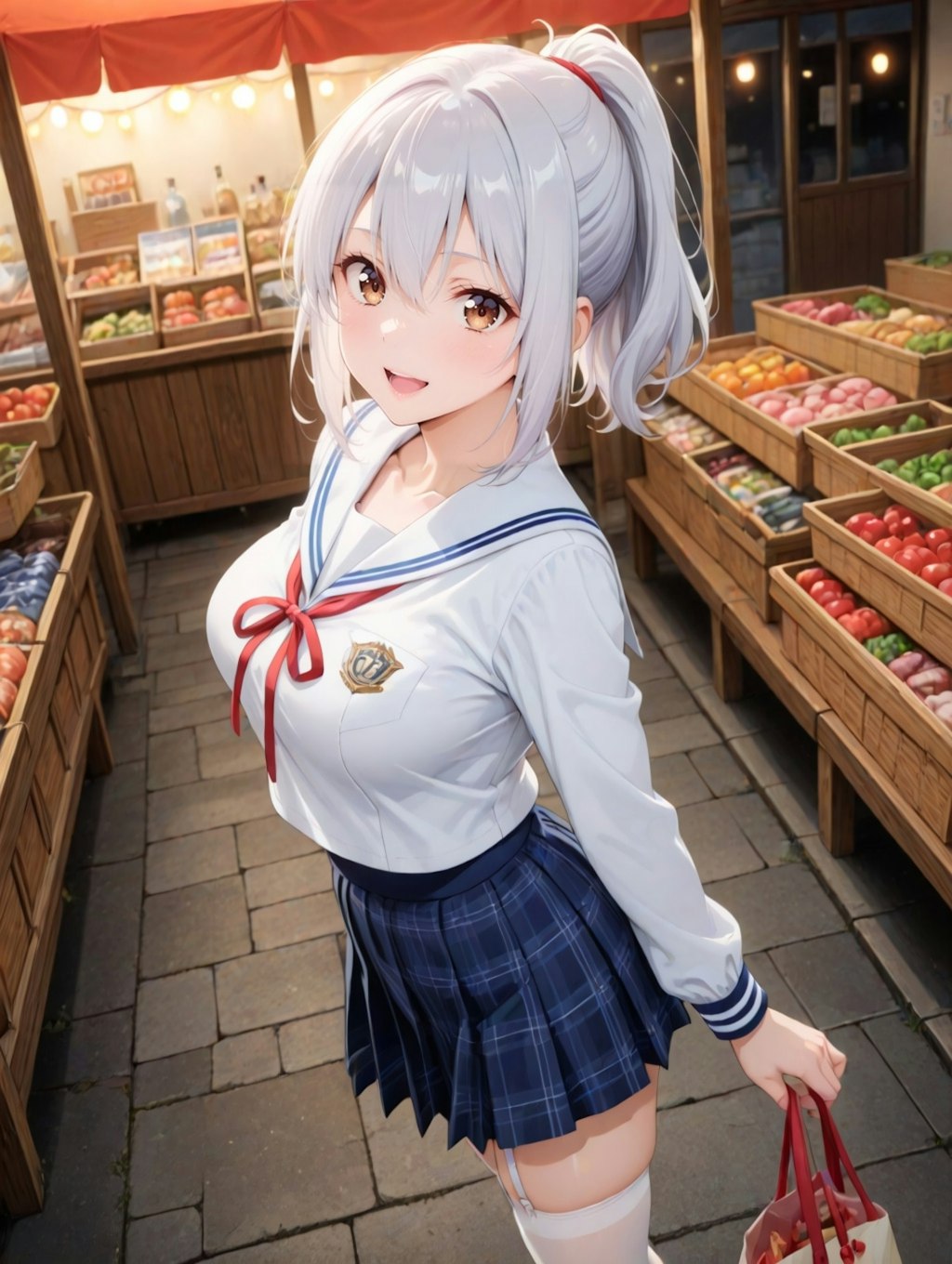 市場でお買い物