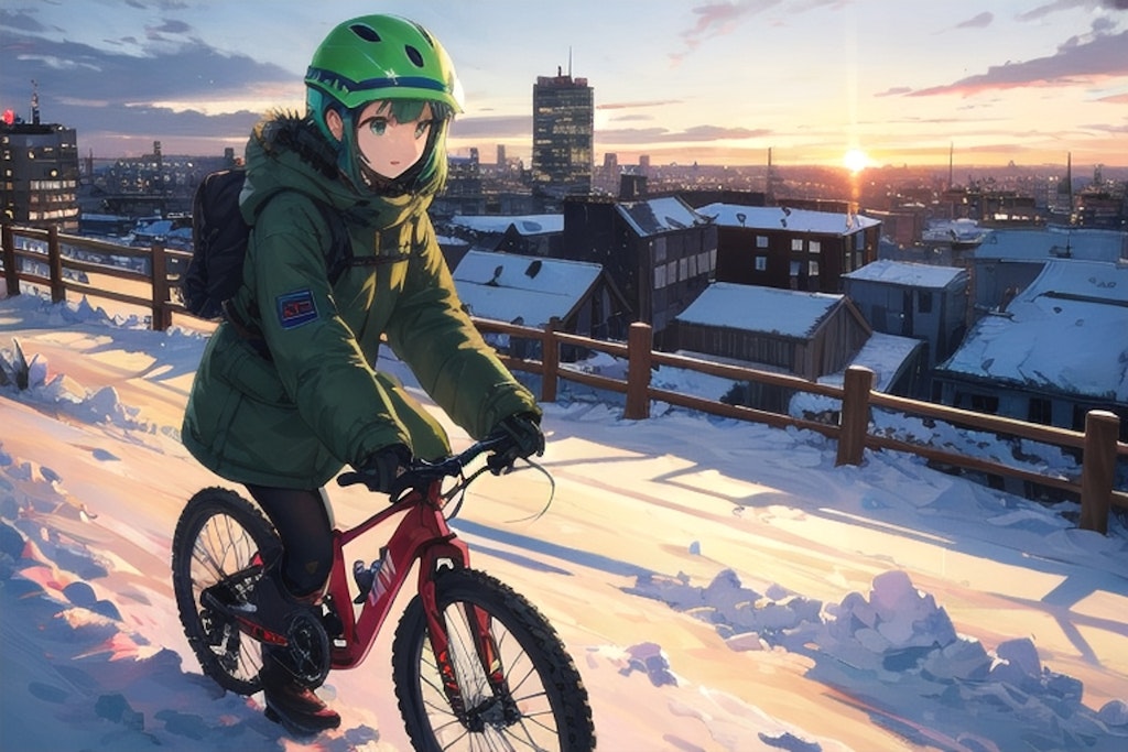 冬と自転車と女の子