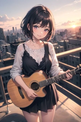 夕焼けのギター少女