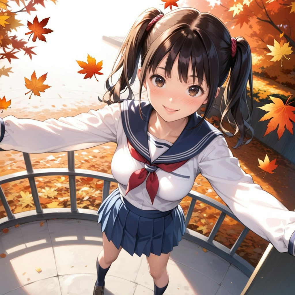 紅葉とセーラー服