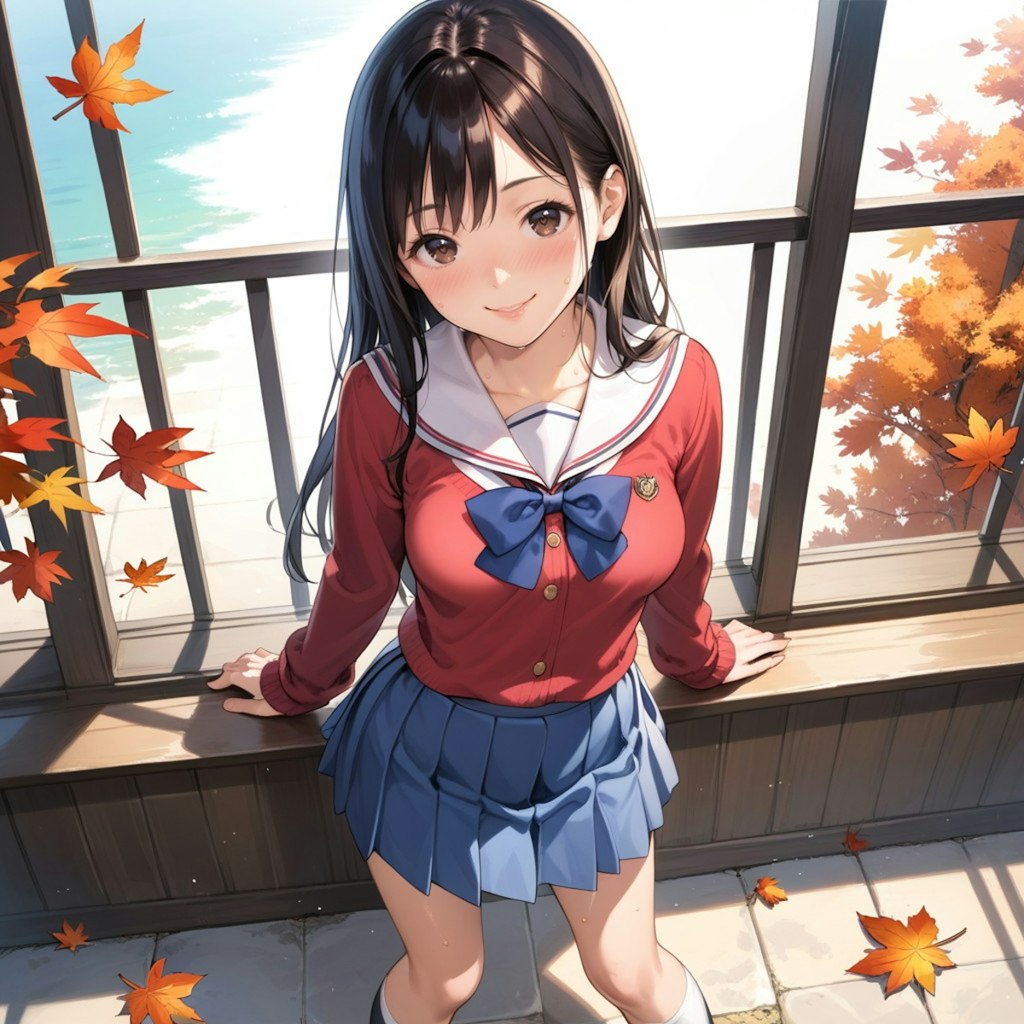 紅葉とセーラー服