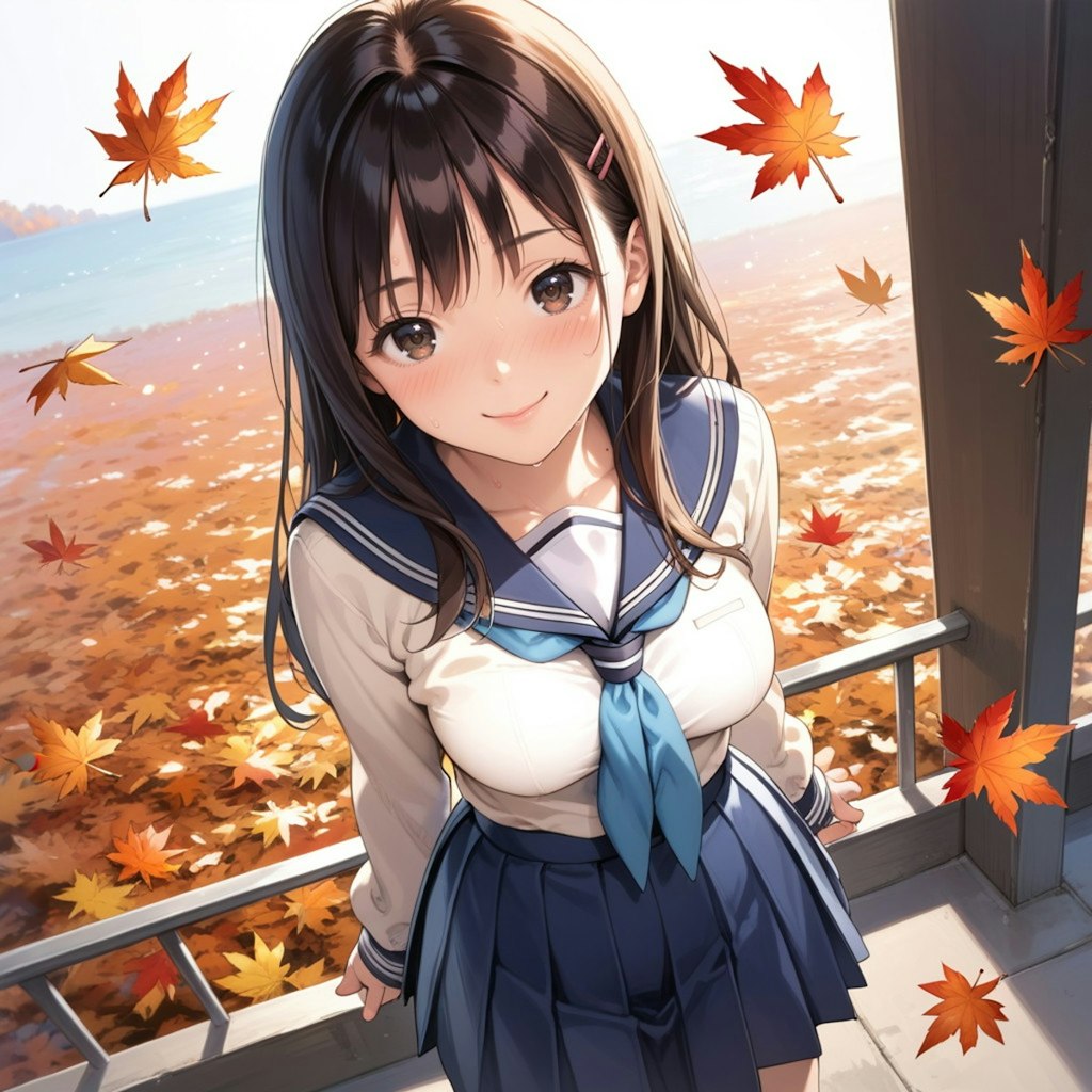 紅葉とセーラー服