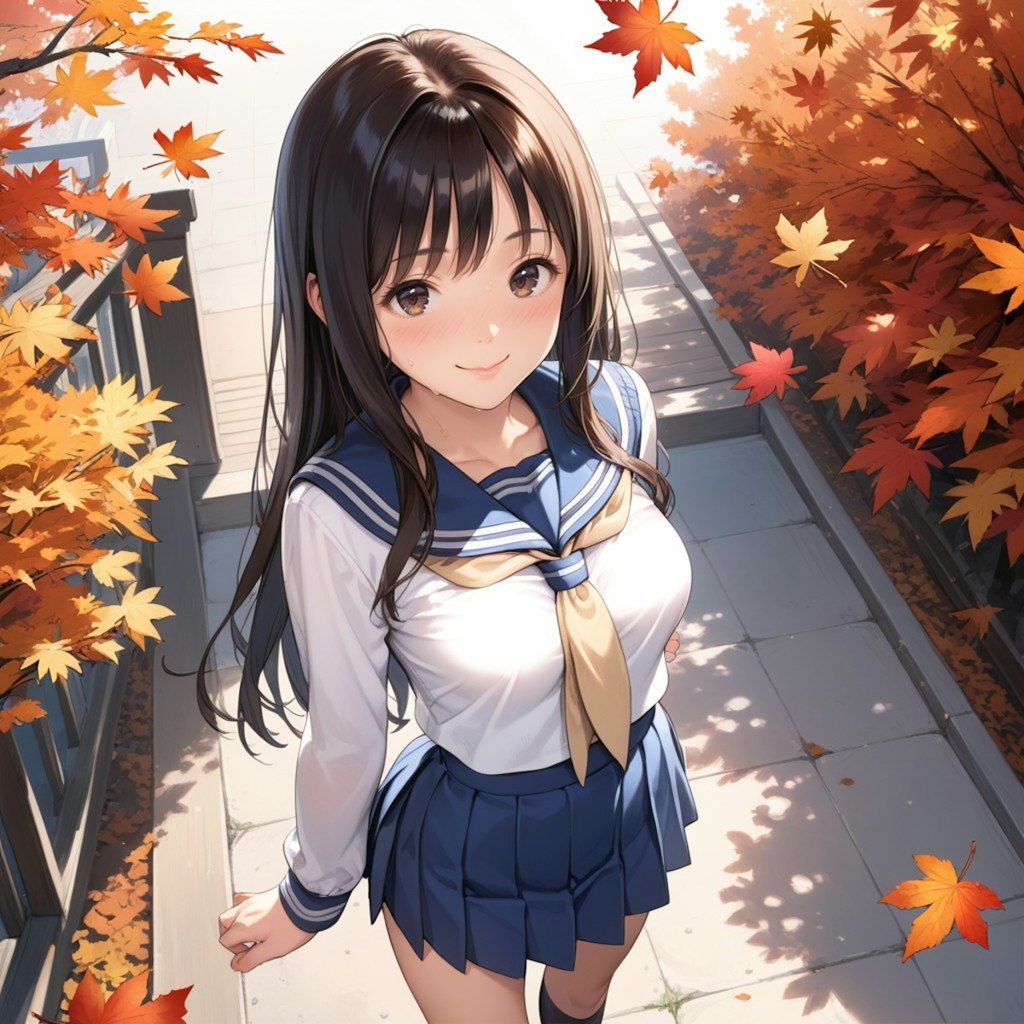 紅葉とセーラー服