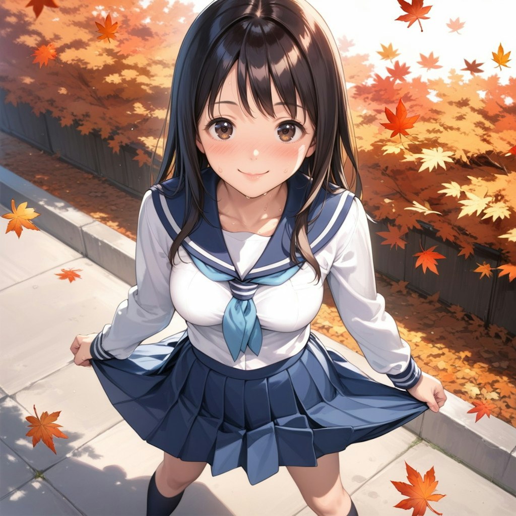 紅葉とセーラー服