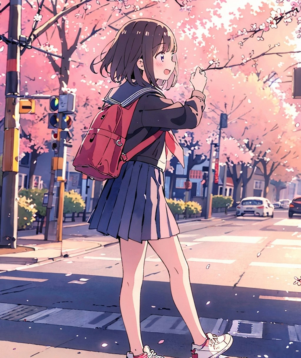 桜並木の少女