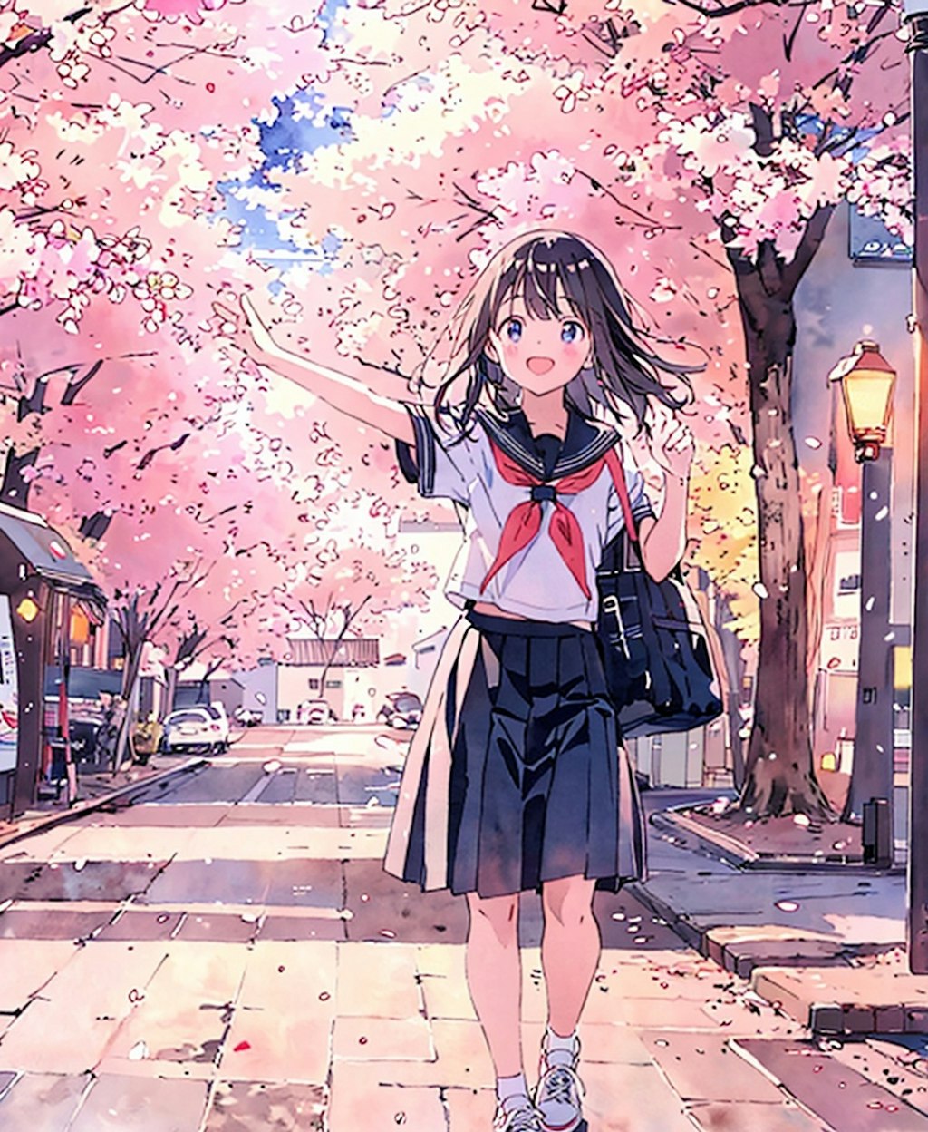 桜並木の少女