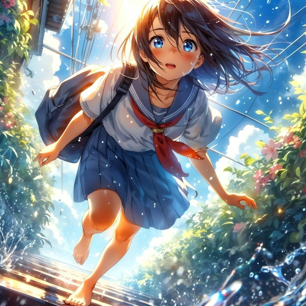 雨上がりの通学路