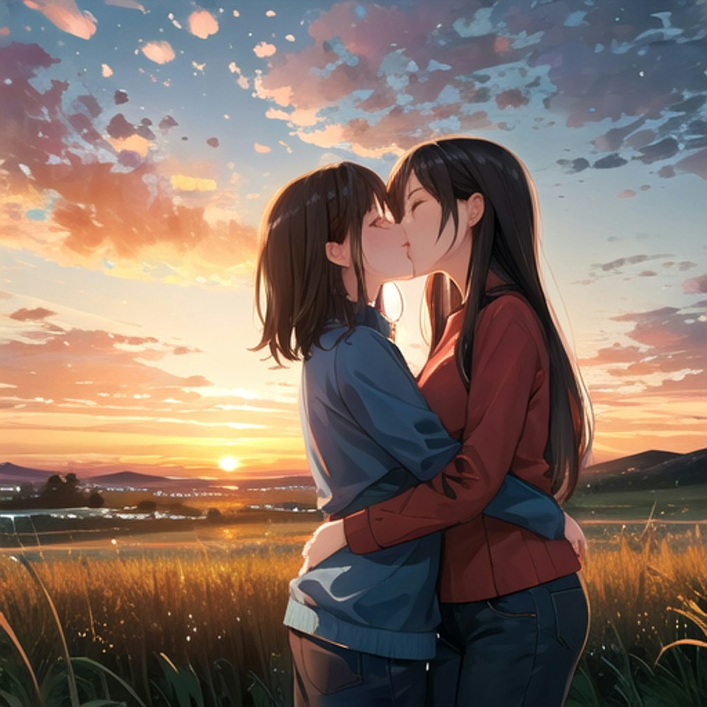 夕陽の中でキス