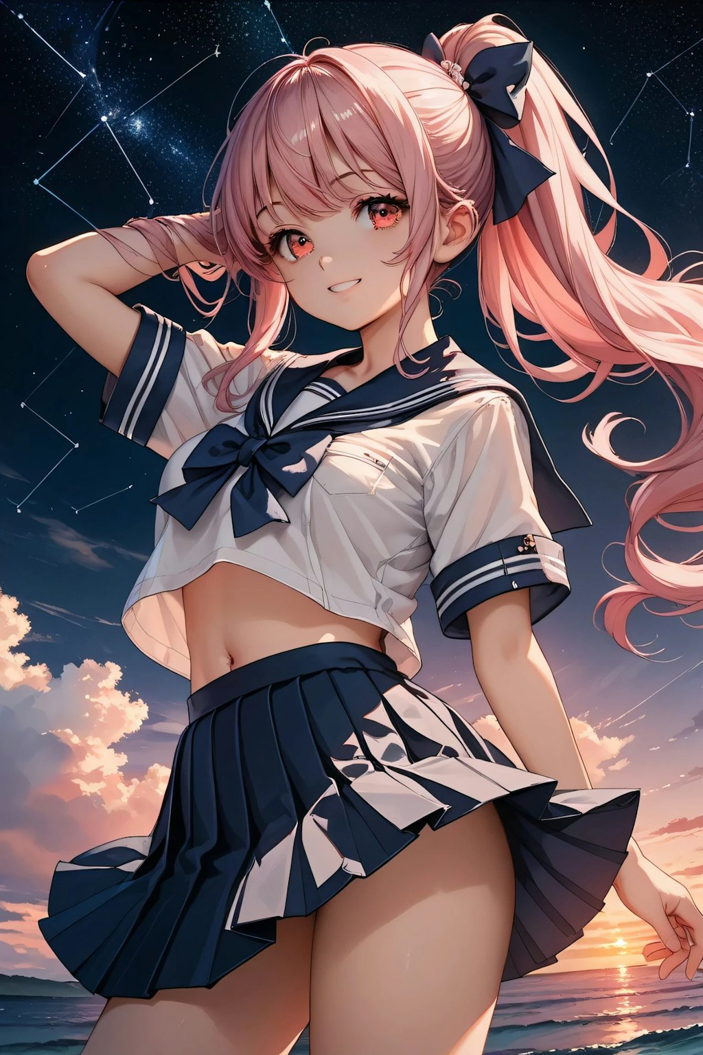 星座とピンクポニテちゃん