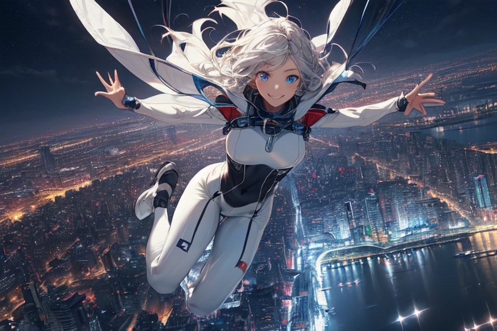 Skydiving in the mid night city