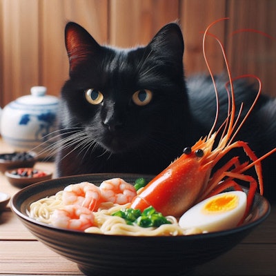 黒猫とseafood noodle