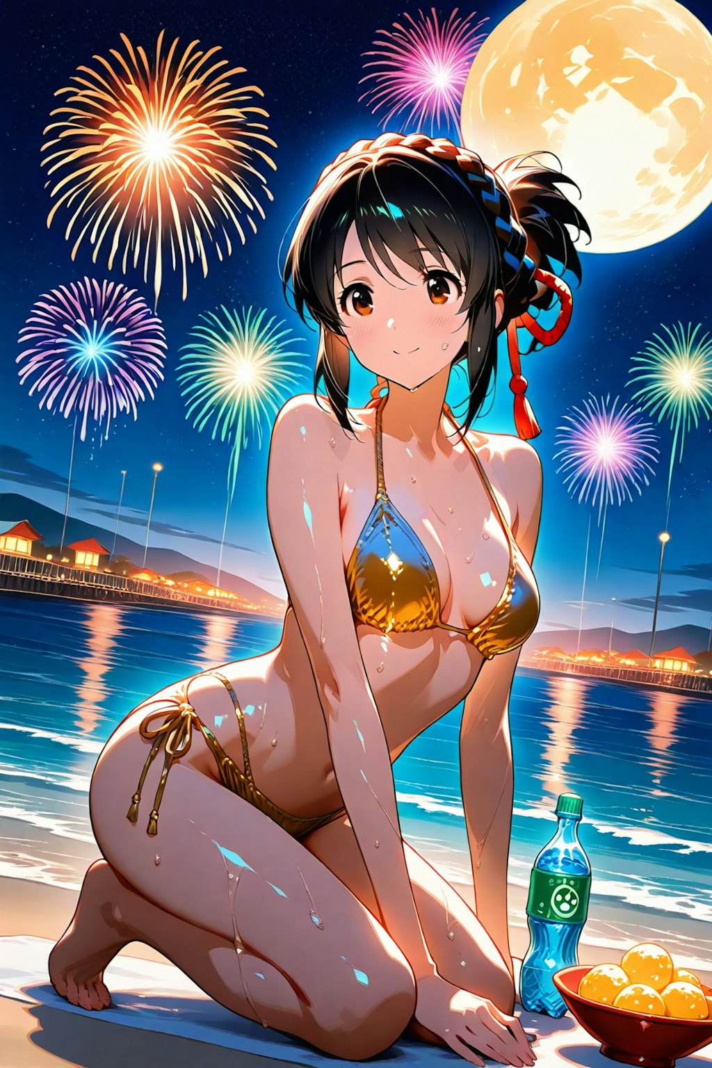 金色ビキニの三葉さんと花火