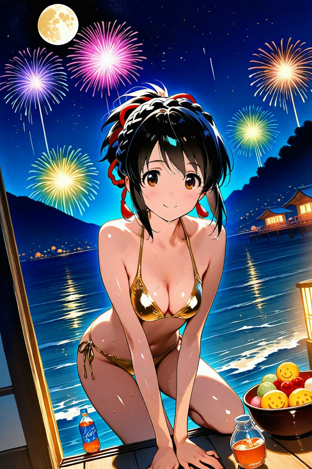 金色ビキニの三葉さんと花火