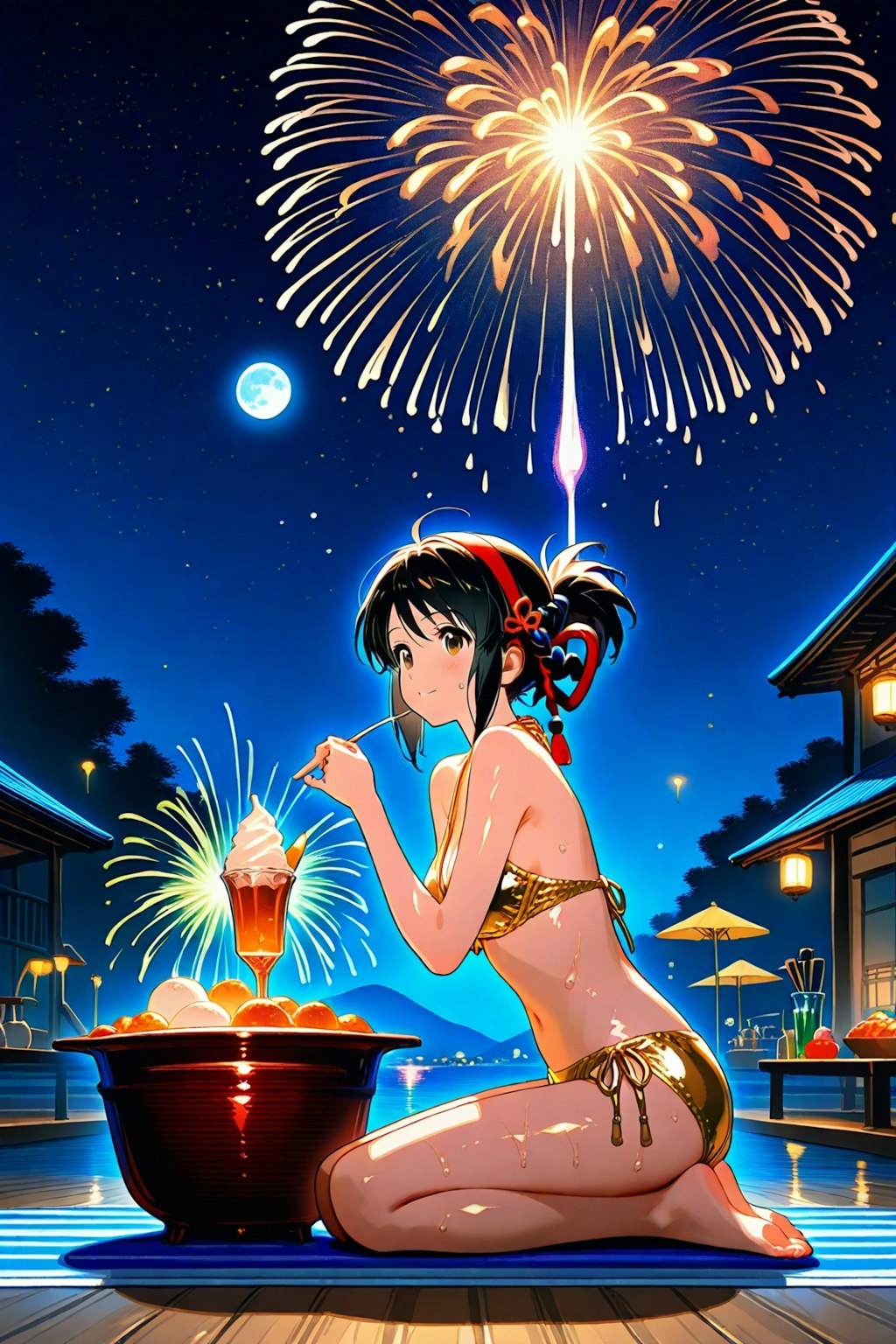 金色ビキニの三葉さんと花火