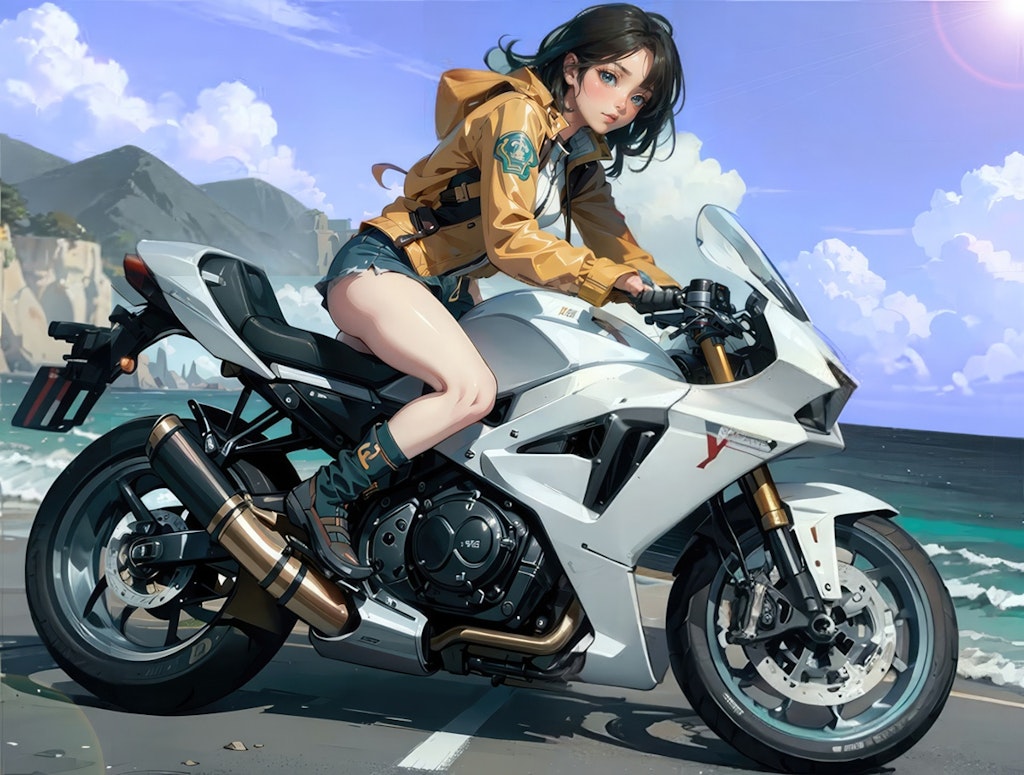 海辺のバイク女子🏍