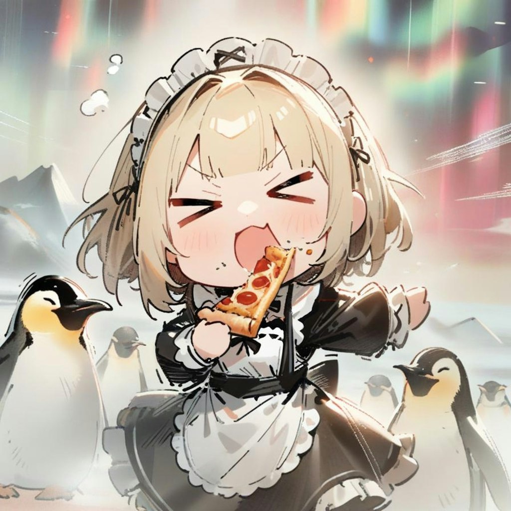 🐧極寒の地でおピッツァを食す系メイドちゃん 〜with ペンギンちゃんs〜🐧