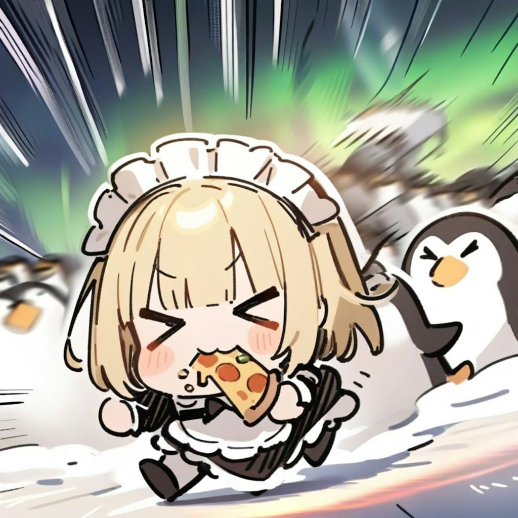 🐧極寒の地でおピッツァを食す系メイドちゃん 〜with ペンギンちゃんs〜🐧