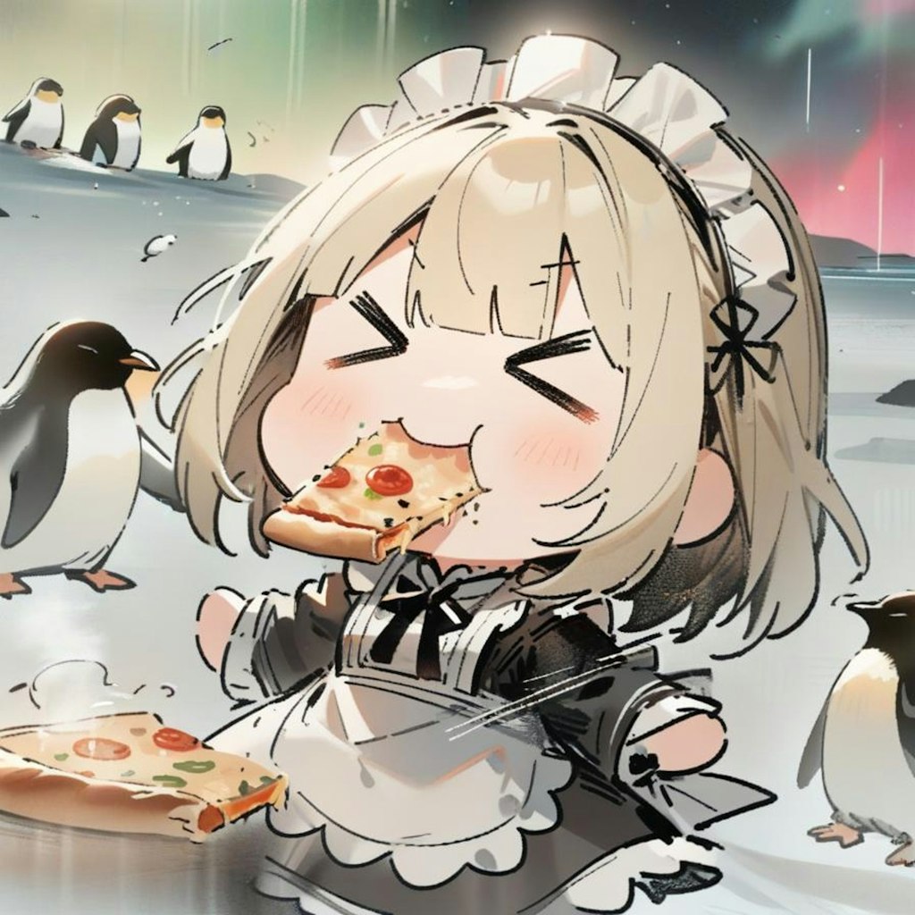 🐧極寒の地でおピッツァを食す系メイドちゃん 〜with ペンギンちゃんs〜🐧