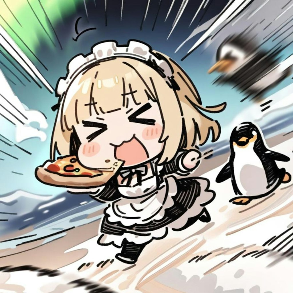 🐧極寒の地でおピッツァを食す系メイドちゃん 〜with ペンギンちゃんs〜🐧