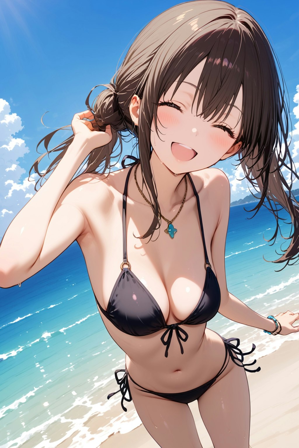 海ではしゃぐ