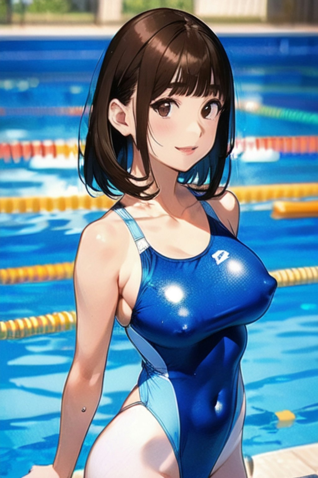 プールと競泳水着と女子高校生と