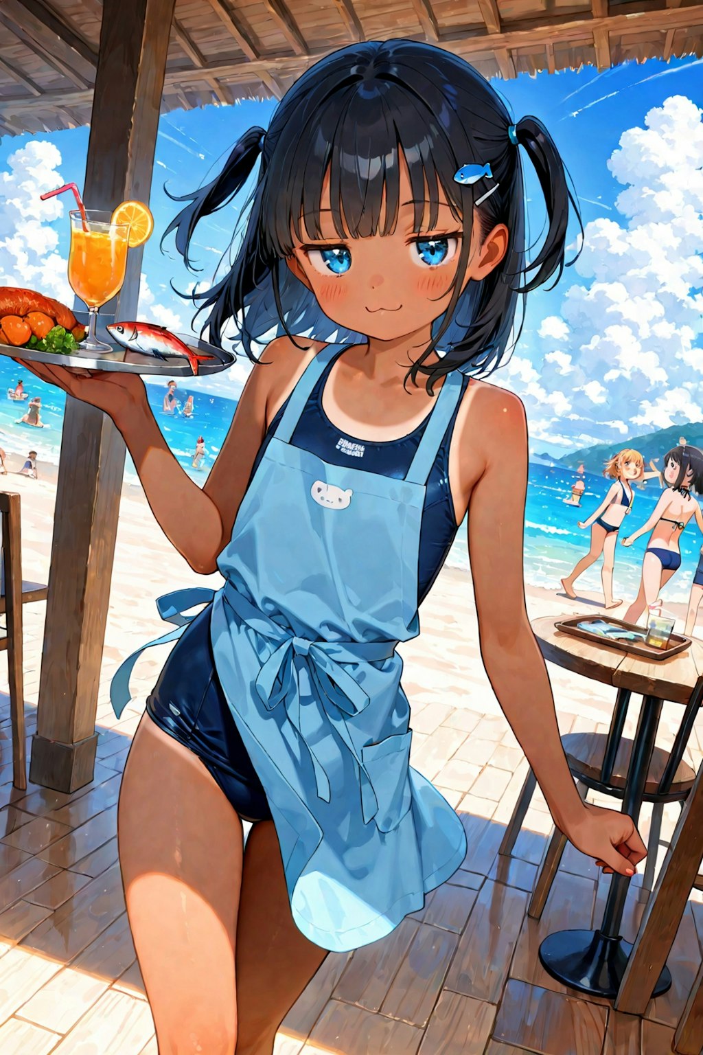 海の家でバイトするこなつ