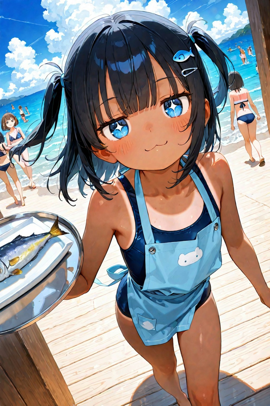 海の家でバイトするこなつ