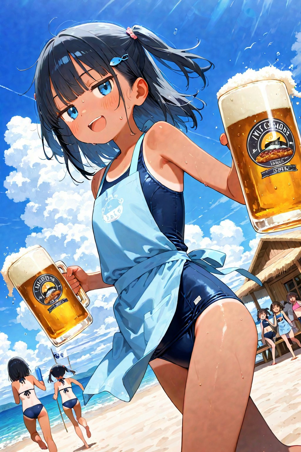 海の家でバイトするこなつ