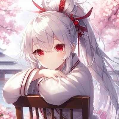 桜と銀髪ポニテ