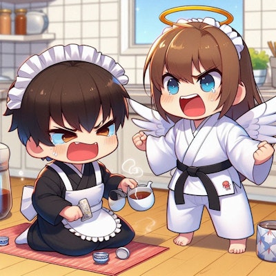 【謎画像】少年メイドの紅茶トレーニングを熱血指導する師範の天使ちゃん