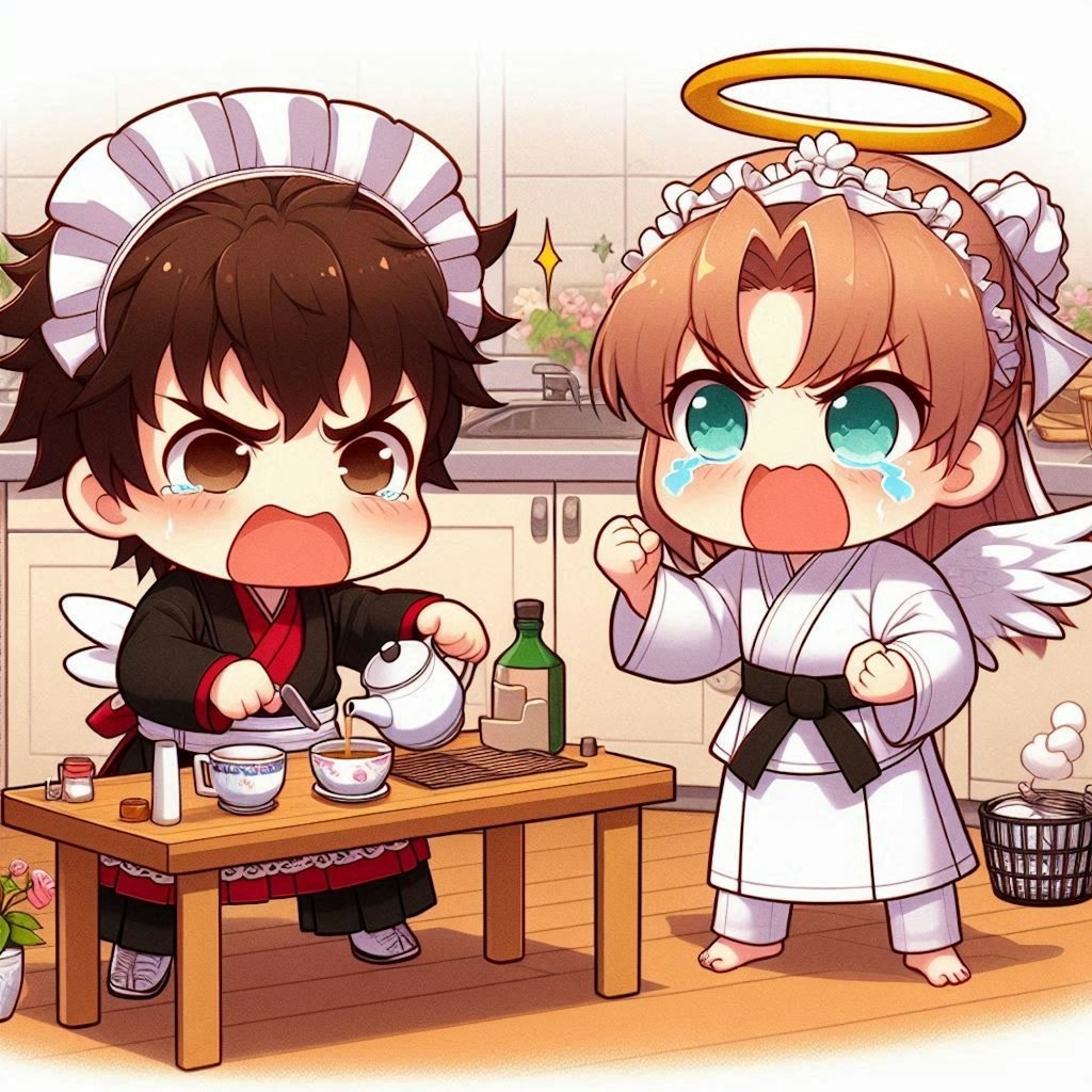 【謎画像】少年メイドの紅茶トレーニングを熱血指導する師範の天使ちゃん