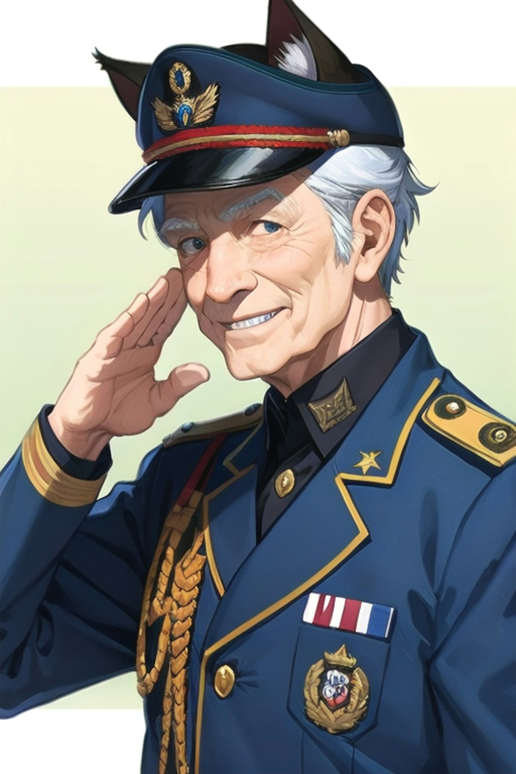 【猫耳と笑顔の老人】敬礼