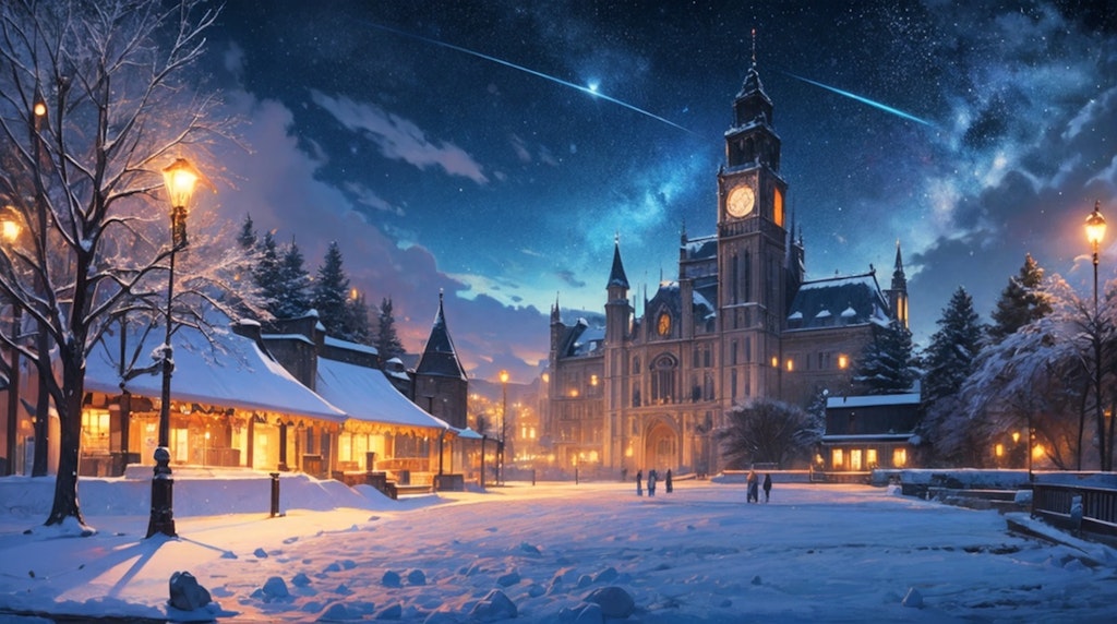 壁紙　山麓の街の雪景色
