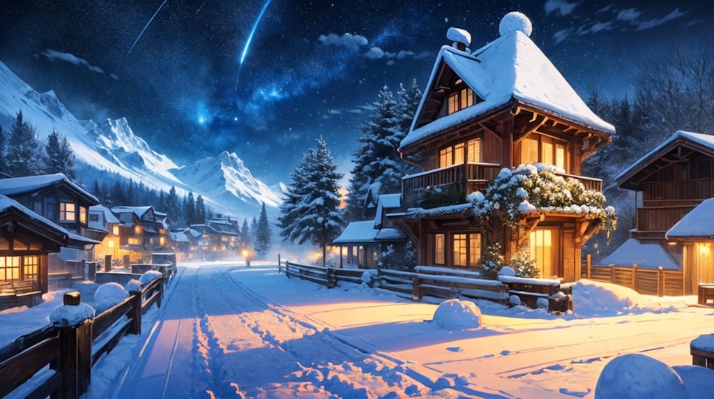 壁紙　山麓の街の雪景色