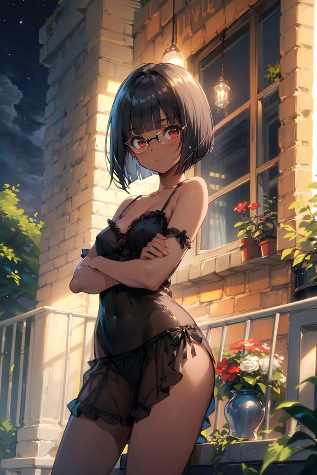 ネグリジェの眼鏡っ娘