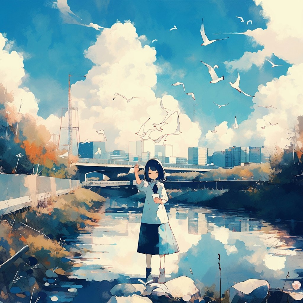 川と鳥，River and birds