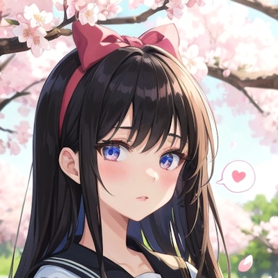 桜とセーラー服の少女