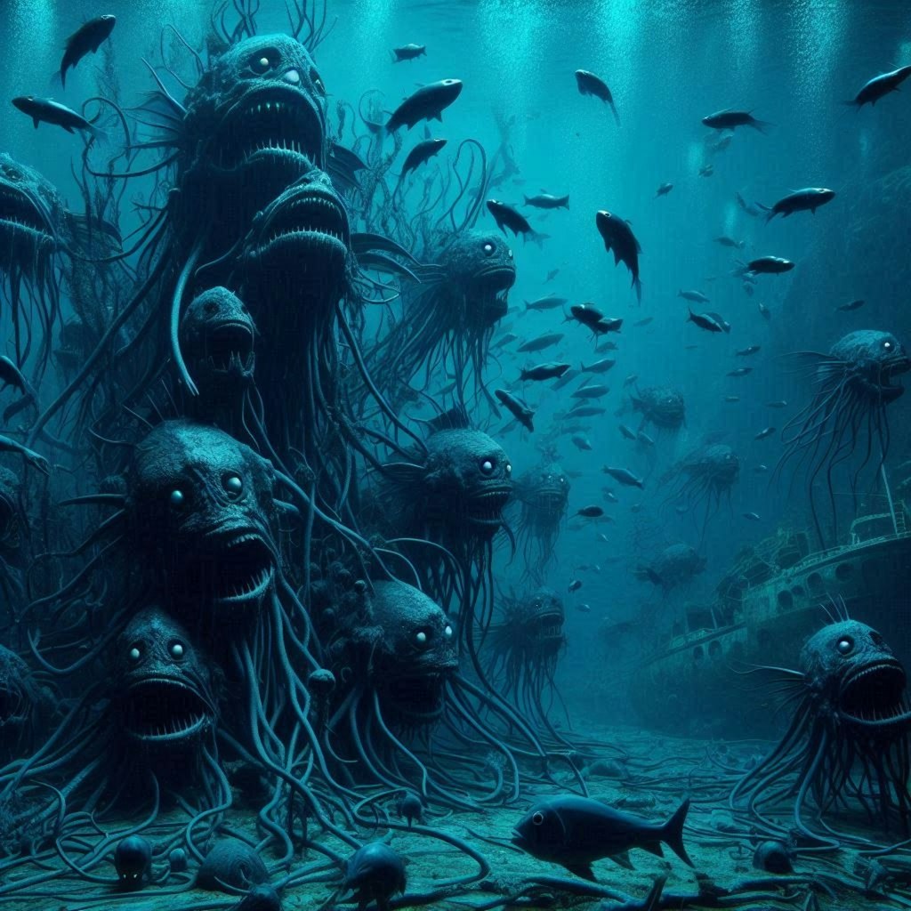 複雑な姿の海の怪物
