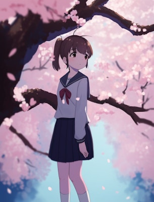 桜と制服の少女