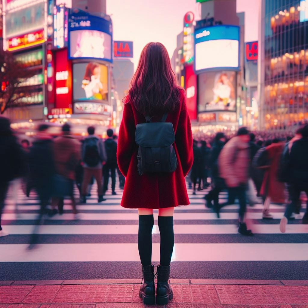 【DALL-E3】渋谷の街に佇む女の子