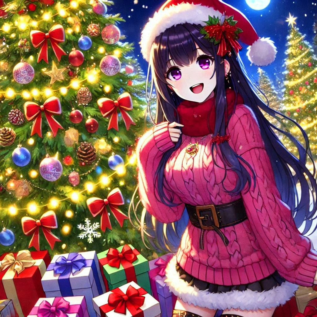 クリスマスプレゼントと、黒髪ロング女性♥(3枚)