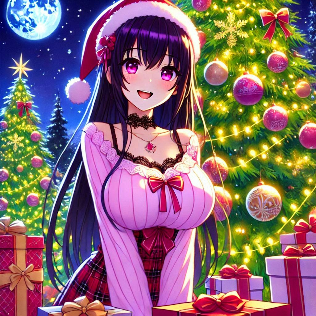 クリスマスプレゼントと、黒髪ロング女性♥(3枚)